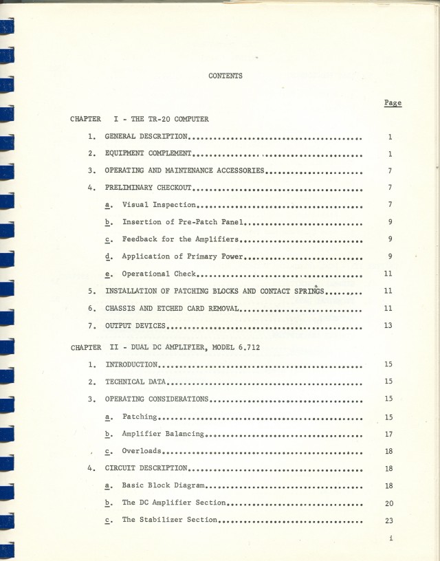 First page of an eight page table of contents.