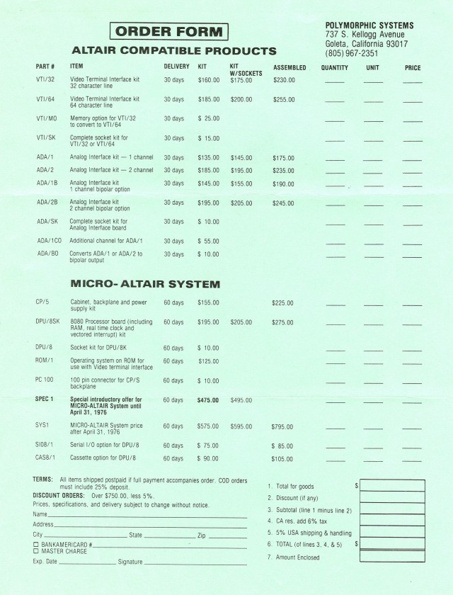  image of The Order Form which was a green colored insert 