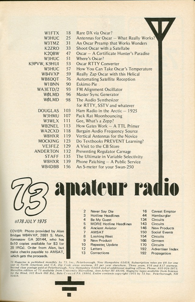 Table of Contents for Jul;y 1975 issue.